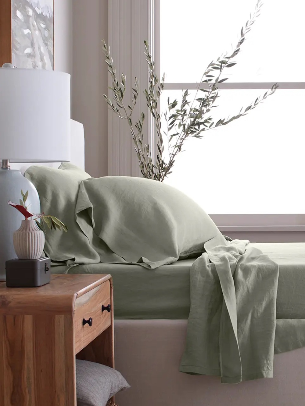 Quince Pillowcase Set - European Linen King in Willowleaf